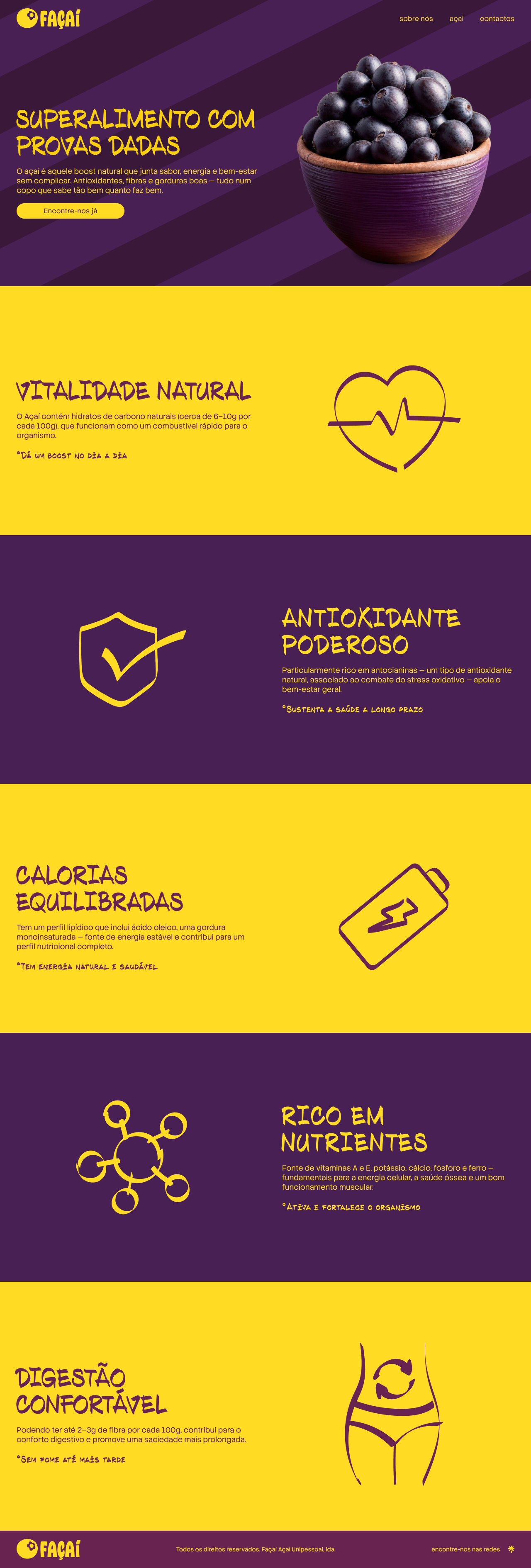 Página sobre o açaí Façaí baseada no design aprovado em Figma