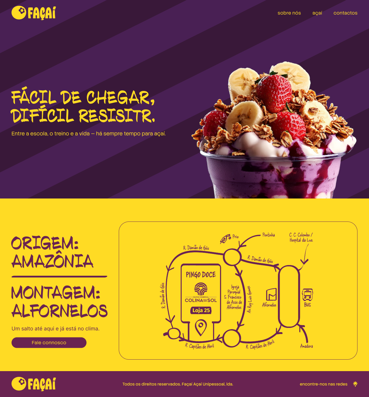 Página de contactos Façaí baseada no design aprovado em Figma